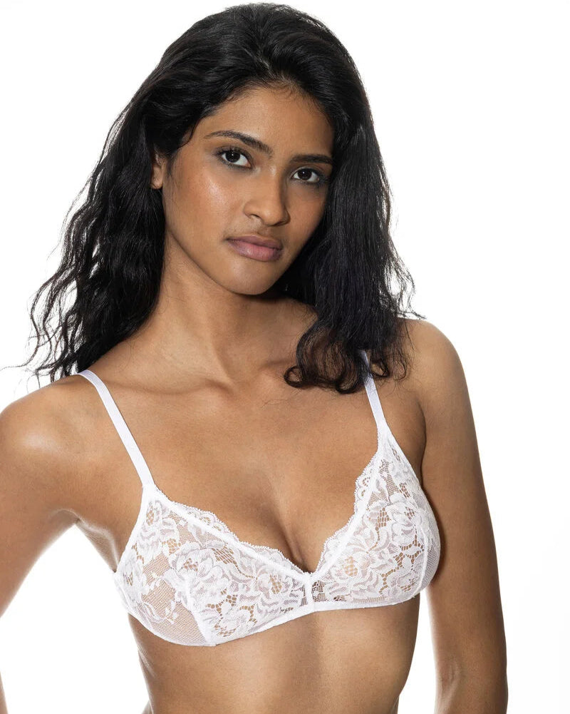 Spilefri BH triangel wireless, bomull mey cotton lace, hvit white, undertøy frilin norge