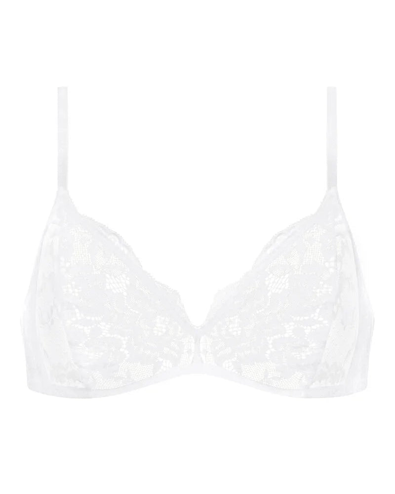 Spilefri BH triangel wireless, bomull mey cotton lace, hvit white, undertøy frilin norge