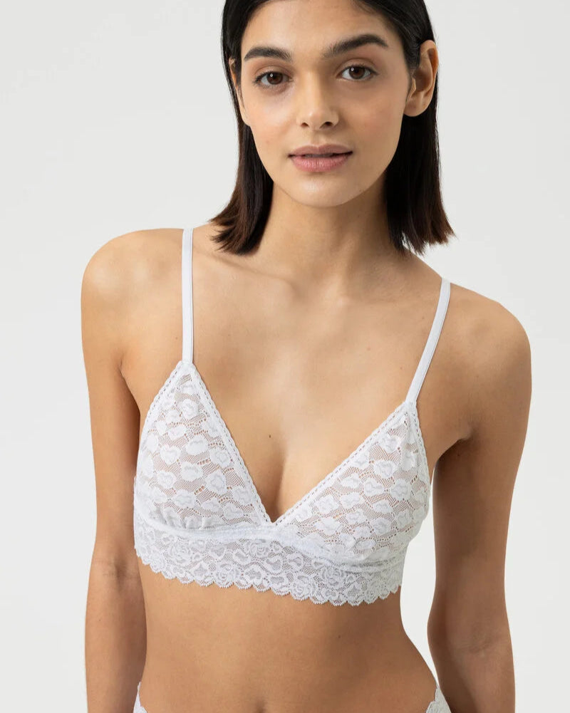 Bralette topp triangel BH wireless spilefri, mey savage lace white hvit, frilin dame norge