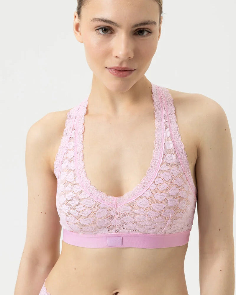 Bralette topp bustier BH wireless spilefri, mey savage lace soft pink rosa frilin dame norge