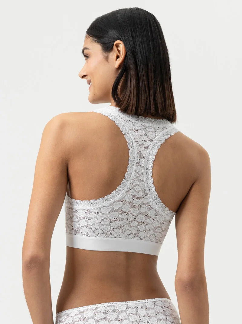 Bralette topp bustier BH wireless spilefri, mey savage lace white hvit, frilin dame norge