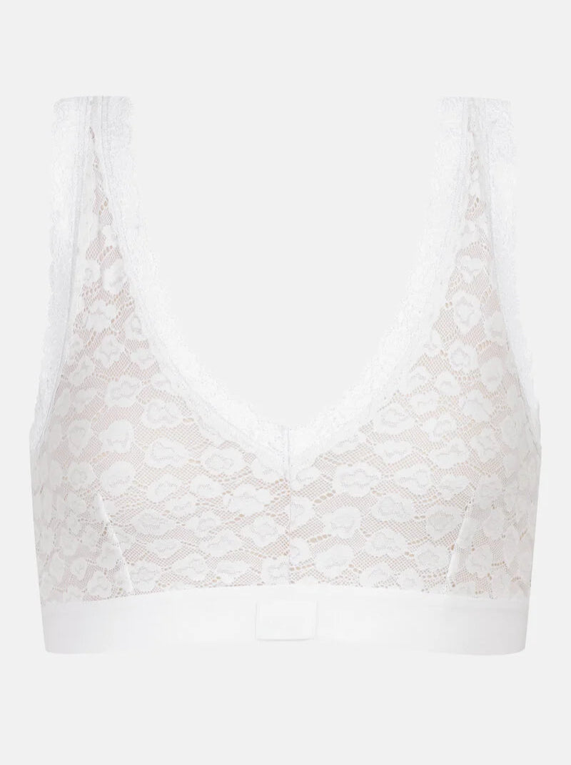 Bralette topp bustier BH wireless spilefri, mey savage lace white hvit, frilin dame norge