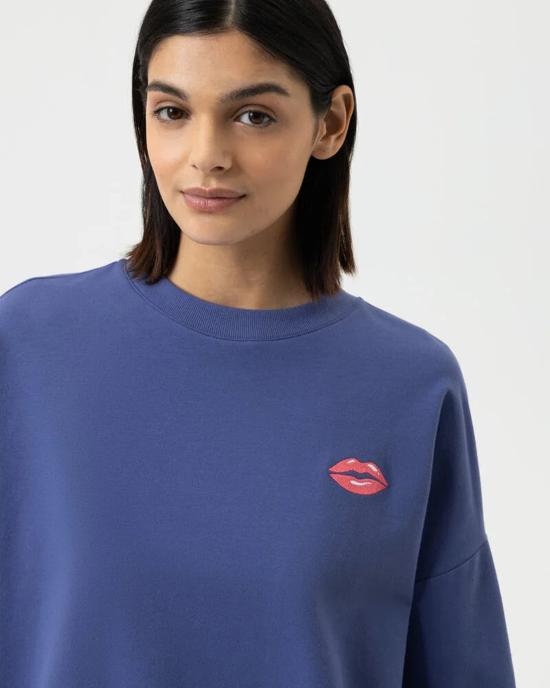 Sweatshirt jumper genser loungewear Mey, blå blue navy bomull cotton, Nattøy undertøy dame norge frilin