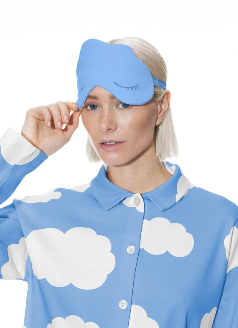 Nattskjorte sovemaske Clouds Mey, blå blue silk, bomull nattøy nattkjole, undertøy dame norge Frilin