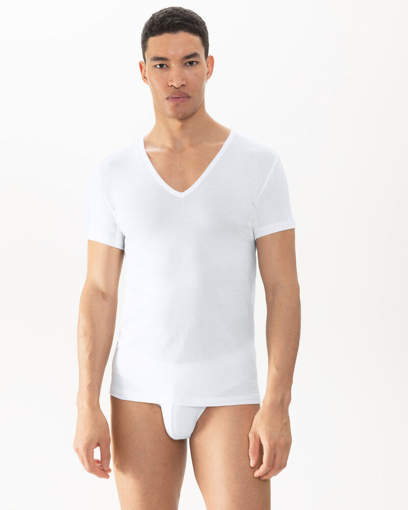 T-skjorte V-neck Undertøy herre mann, trøye Dry cotton breeze Mey, bomull hvit beige nude light skin, frilin norge