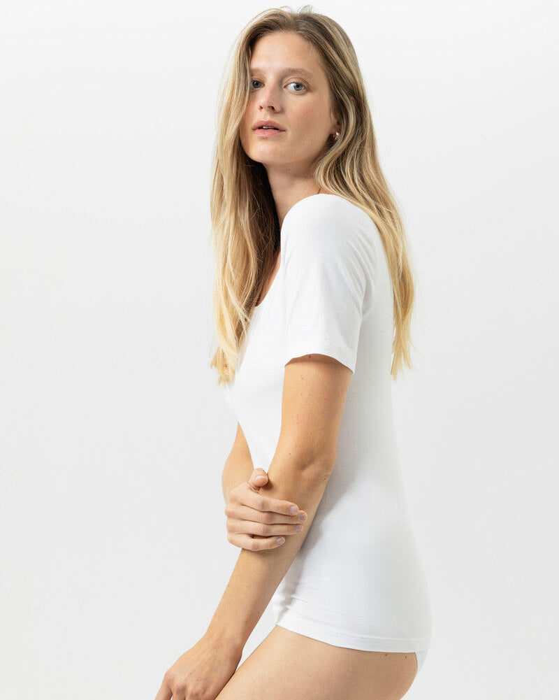 T-skjorte hvit white bomull t-shirt cotton organisk, superfine organic Mey, Frilin undertøy norge dame