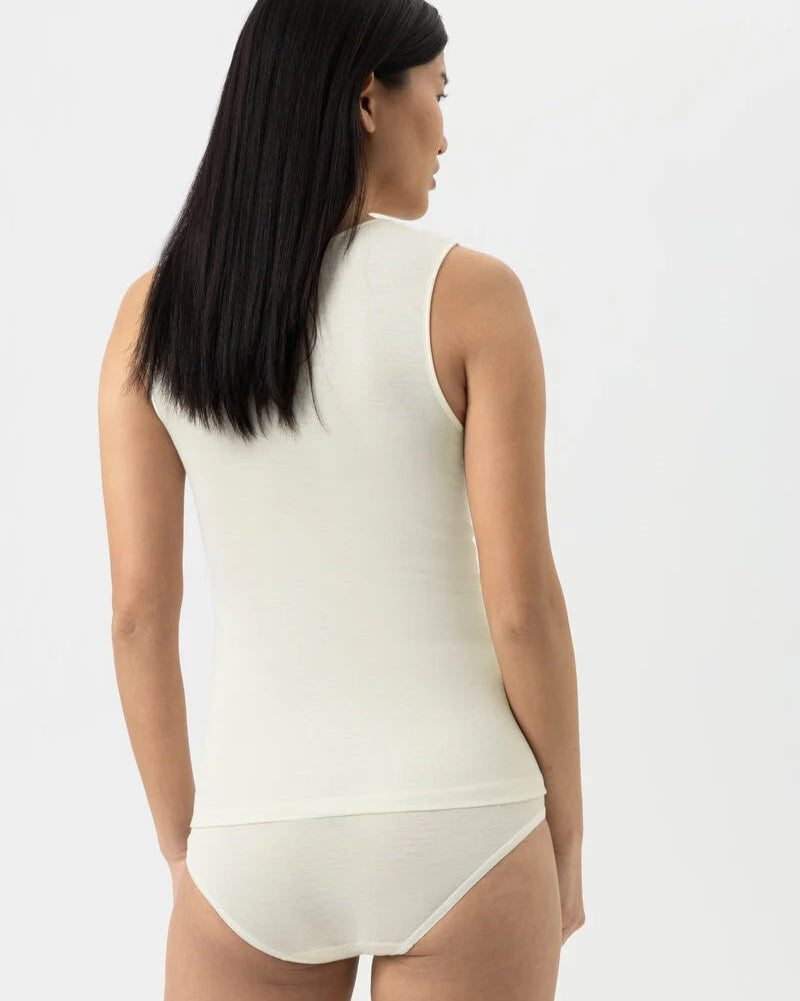 Ullundertøy topp uten ermer tank merinoull silke, mey exquisite white hvit, frilin undertøy norge