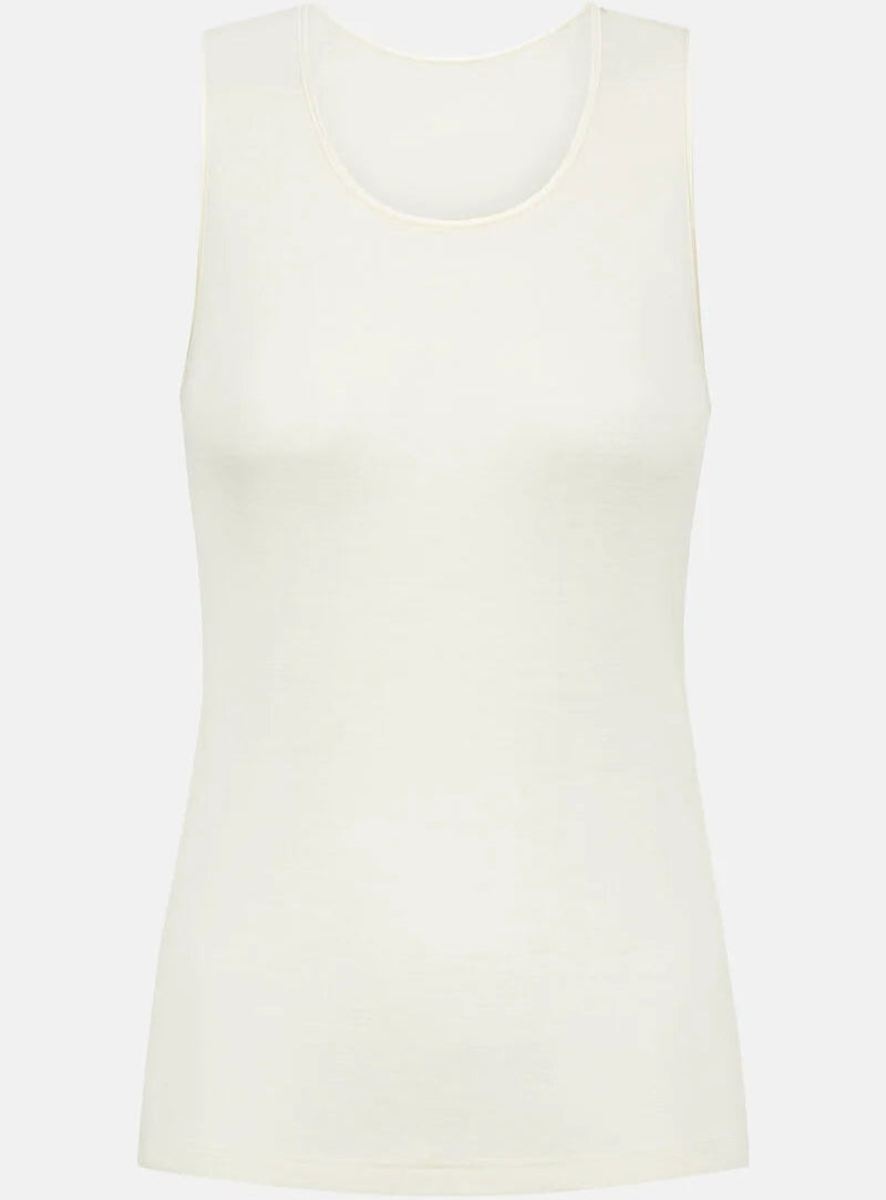 Ullundertøy topp uten ermer tank merinoull silke, mey exquisite white hvit, frilin undertøy norge
