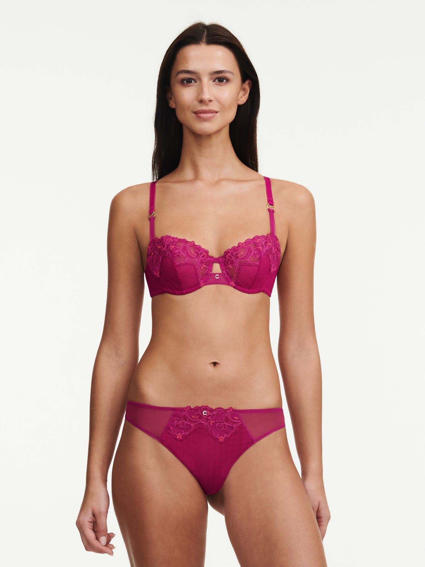 Undertøy thong tanga string, chantelle, dame, rosa rød ruby