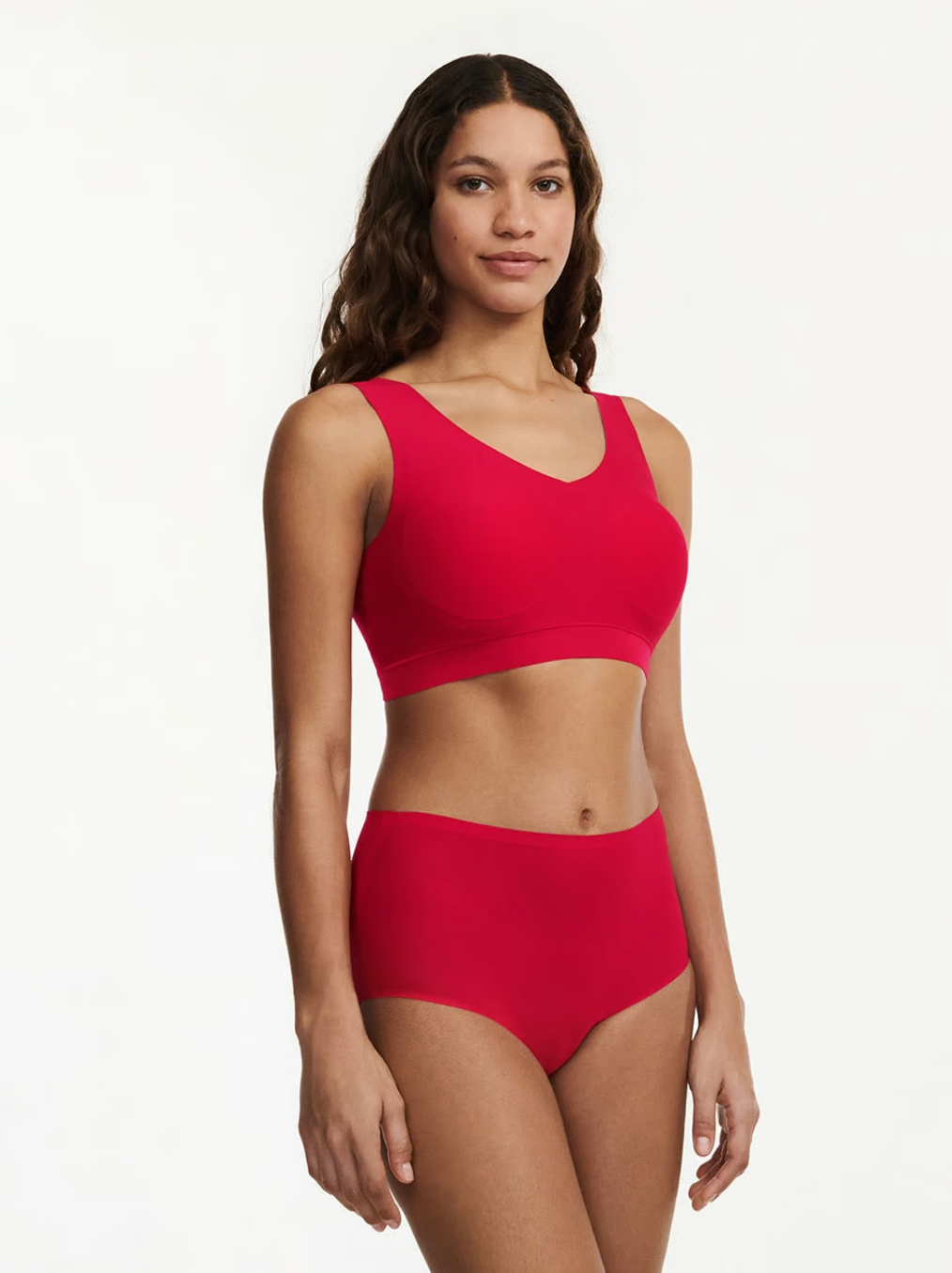 Softstetch bralette topp padded rød poppy red, chantelle frilin, BH undertøy norge dame