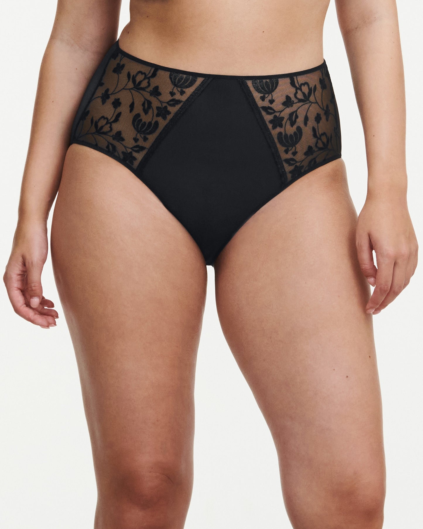 Undertøy high waist truse høyt liv, norge dame, chantelle pulp, svart broderi