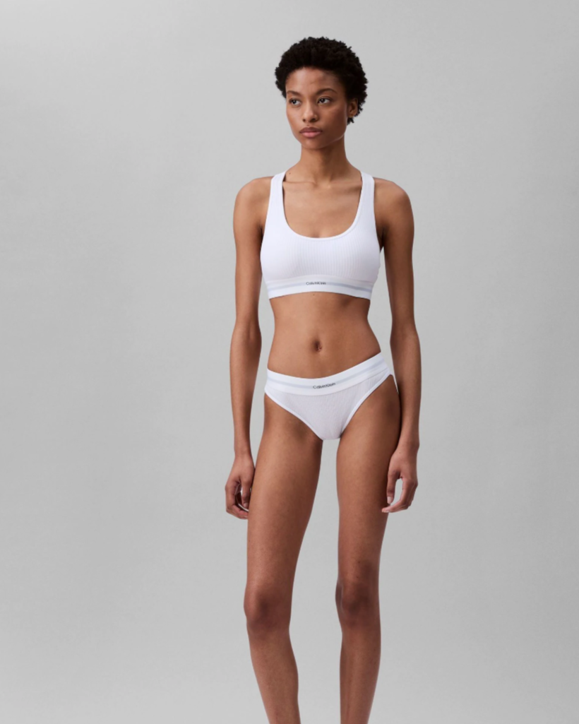 Bralette Calvin Klein bomull rib hvit, cotton modal, frilin