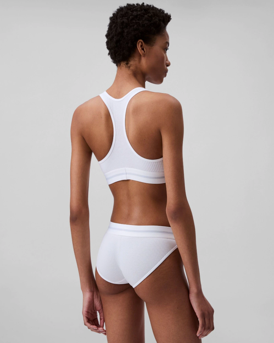 Truse bikini Calvin Klein bomull rib hvit, cotton modal, frilin