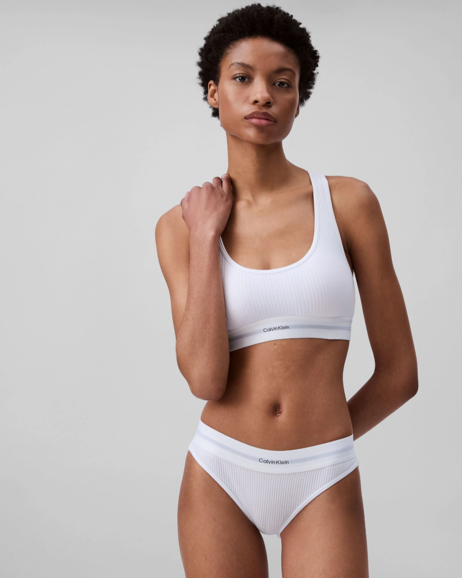 Bralette Calvin Klein bomull rib hvit, cotton modal, frilin