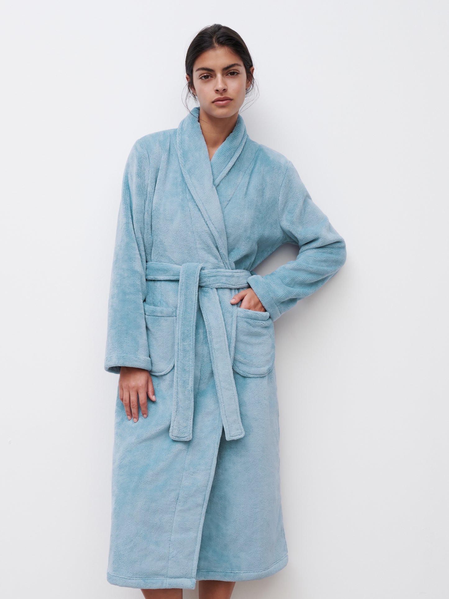 Morgenkåpe badekåpe teddy, Norge dame undertøy, loungewear, Chantelle femilet, blå mist
