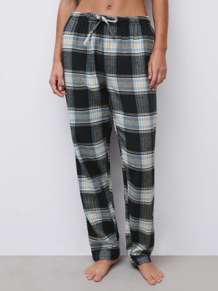 Pysjamas nattbukse, pysj pyjamas, bomull flanell, Chantelle Femilet, Norge dame, ruter svart lyseblå