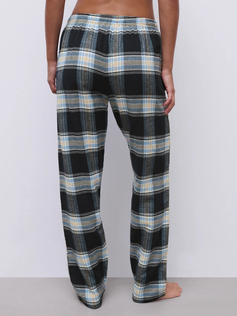 Pysjamas nattbukse, pysj pyjamas, bomull flanell, Chantelle Femilet, Norge dame, ruter svart lyseblå