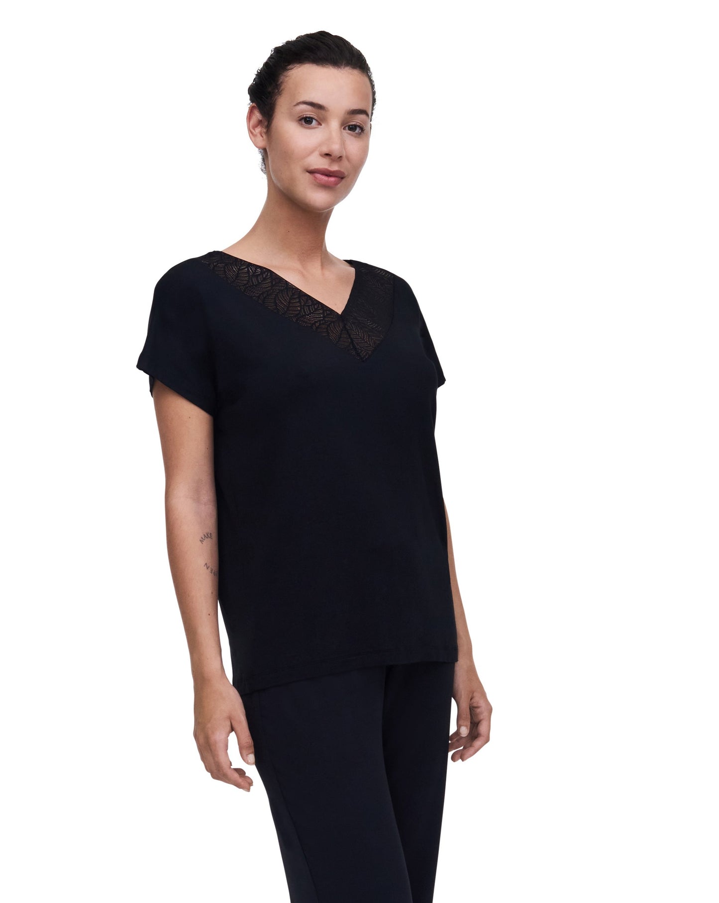 Nattøy t-skjorte pysj pysjamas loungewear, tencel modal, svart, chantelle