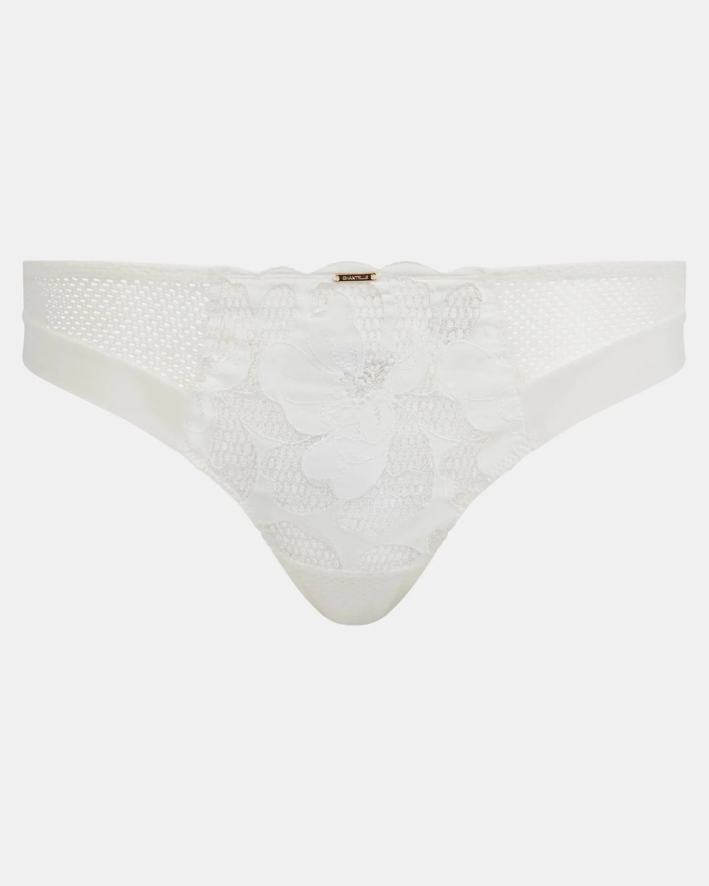 Thong hvit blonde blomster string truse Chantelle fleurs satin milk undertøy norge