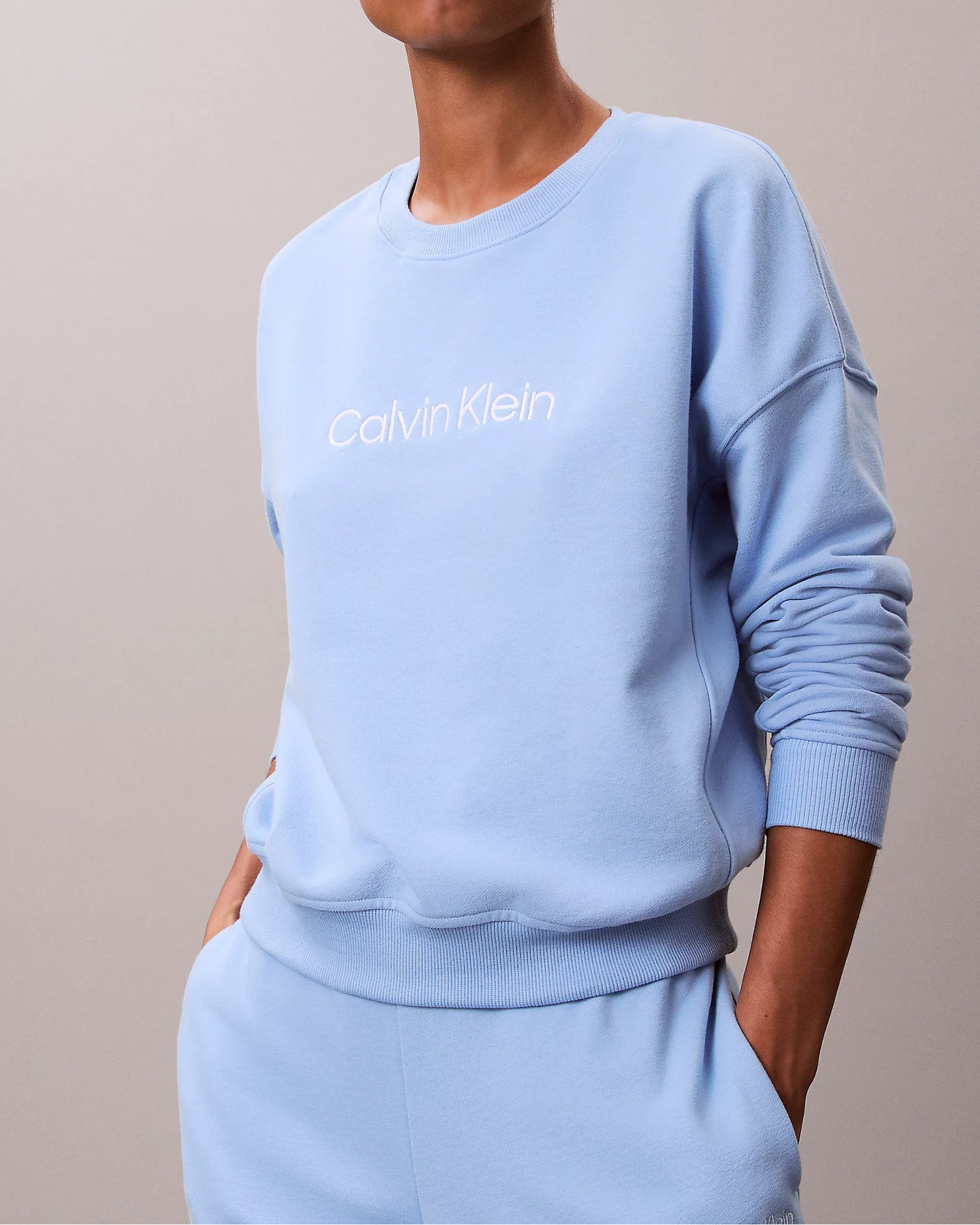 Sweater genser crewneck Calvin Klein loungewear, undertøy norge dame, bomull blå frozen