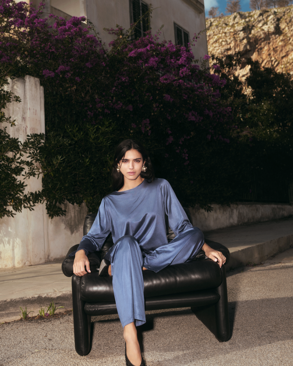 Pysjamas genser loungewear viskose nattøy, blå blue pure shine Mey, norge dame frilin