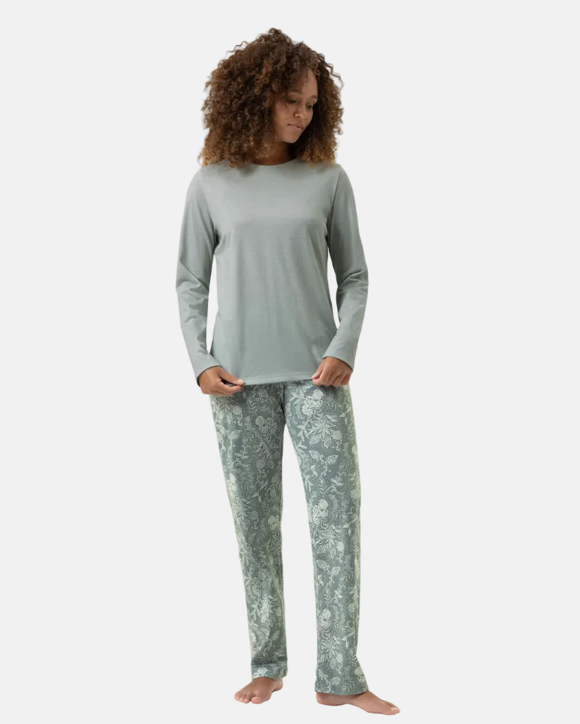 Pysjamas bomull Mey grønn dusty teal paisley, nattøy norge dame frilin