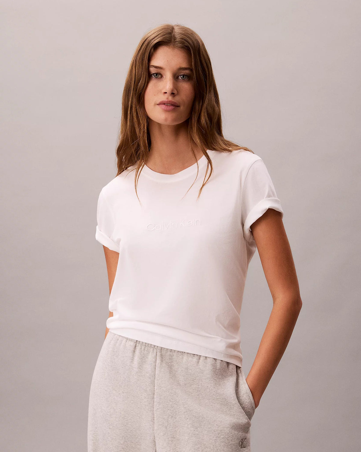 Calvin Klein T-skjorte hvit bomull icon cotton stretch classic, Undertøy Norge Dame Frilin