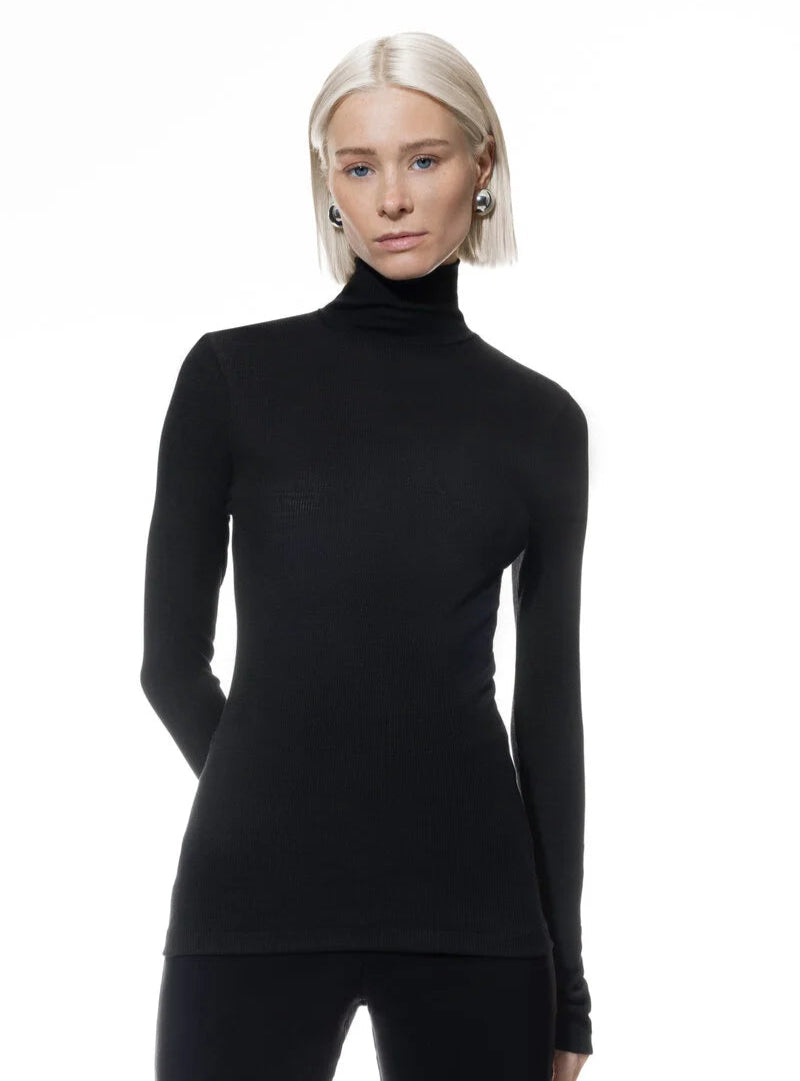 Ullundertøy pologenser høyhalset turtleneck, merinoull silke genser trøye, black svart wool love Mey, Frilin undertøy norge dame