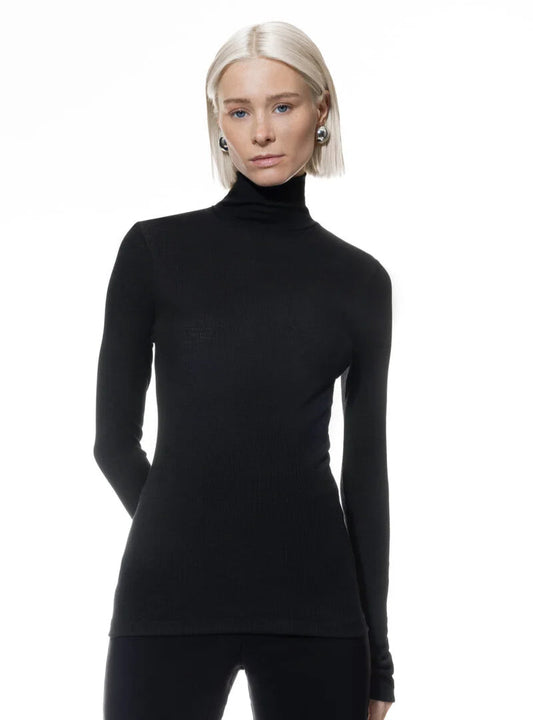 Ullundertøy pologenser høyhalset turtleneck, merinoull silke genser trøye, black svart wool love Mey, Frilin undertøy norge dame