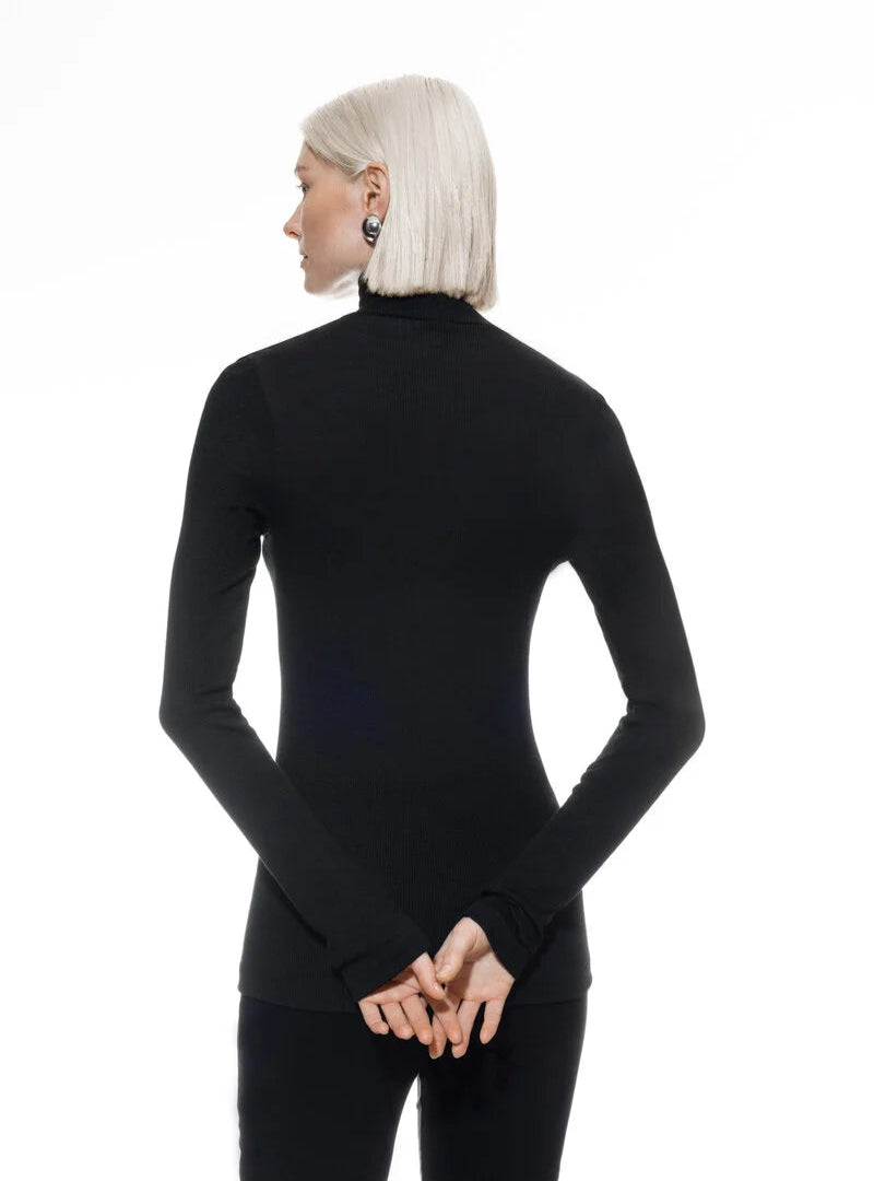Ullundertøy pologenser høyhalset turtleneck, merinoull silke genser trøye, black svart wool love Mey, Frilin undertøy norge dame