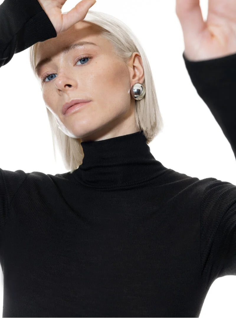 Ullundertøy pologenser høyhalset turtleneck, merinoull silke genser trøye, black svart wool love Mey, Frilin undertøy norge dame