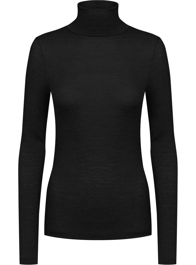 Ullundertøy pologenser høyhalset turtleneck, merinoull silke genser trøye, black svart wool love Mey, Frilin undertøy norge dame