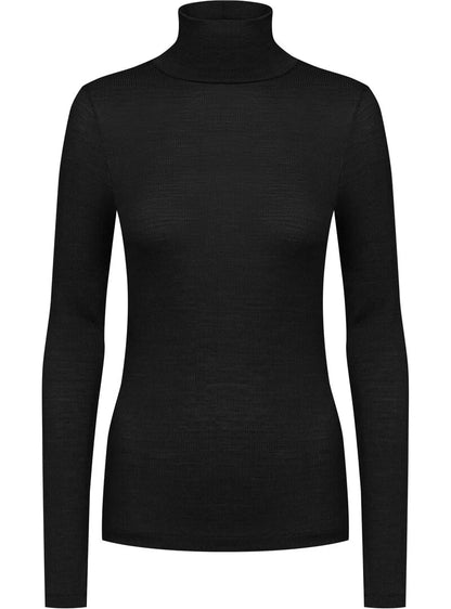 Ullundertøy pologenser høyhalset turtleneck, merinoull silke genser trøye, black svart wool love Mey, Frilin undertøy norge dame