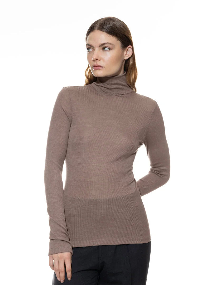 Ullundertøy pologenser høyhalset turtleneck, merinoull silke genser trøye, taupe beige wool love Mey, Frilin undertøy norge dame