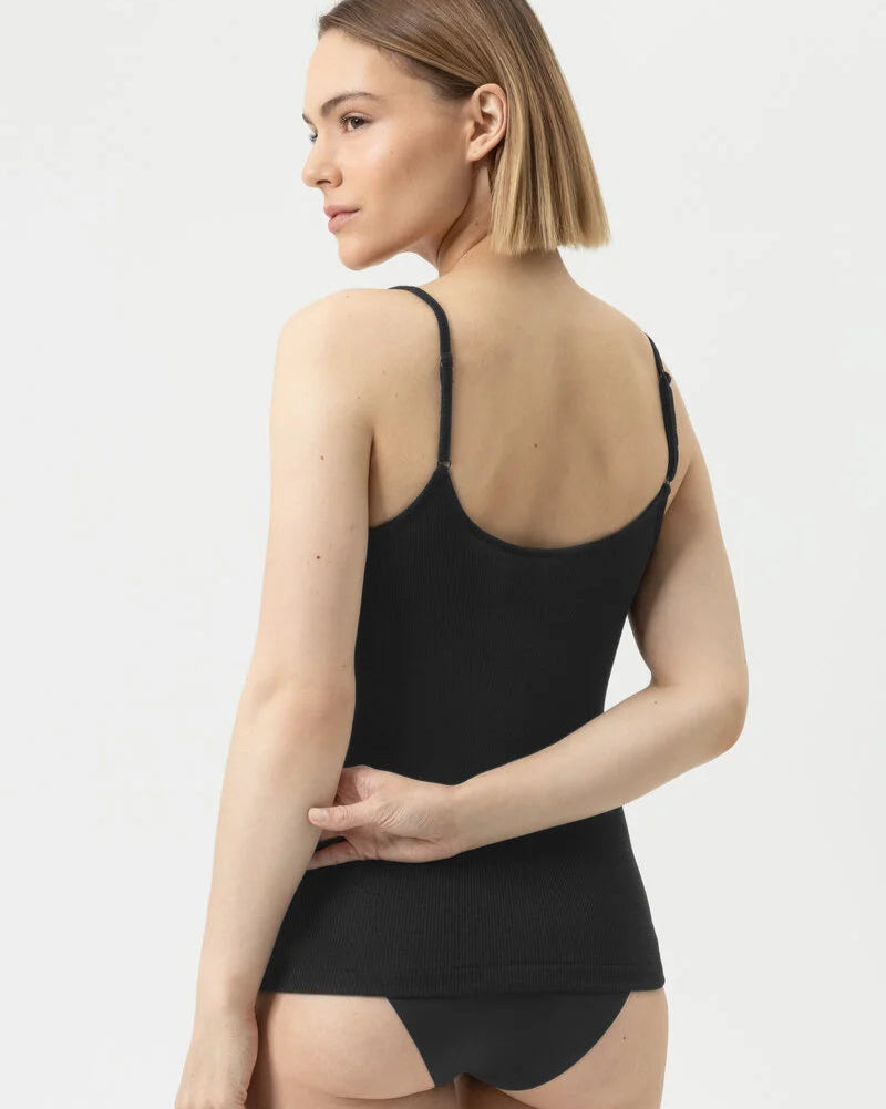 Ullundertøy merinoull silke, singlet spaghetti topp svart wool love Mey, Frilin undertøy norge dame