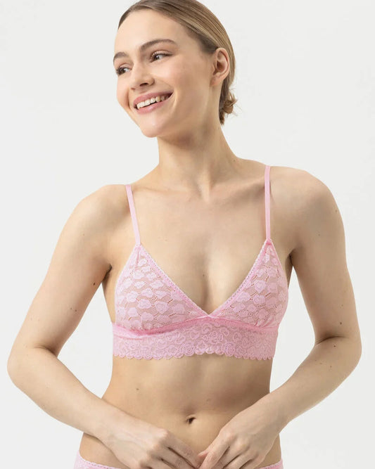 Bralette topp triangel BH wireless spilefri, mey savage lace soft pink rosa, frilin dame norge