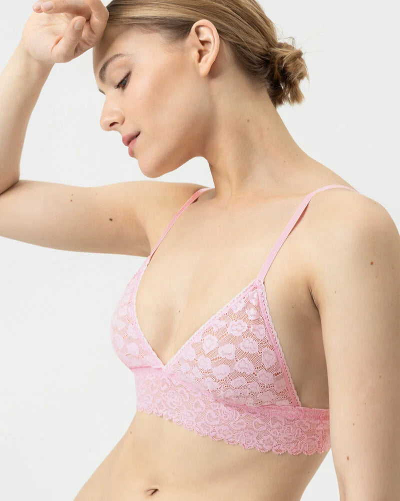 Bralette topp triangel BH wireless spilefri, mey savage lace soft pink rosa, frilin dame norge