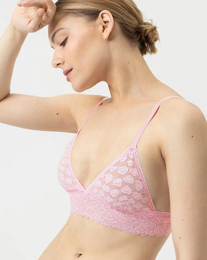 Bralette topp triangel BH wireless spilefri, mey savage lace soft pink rosa, frilin dame norge