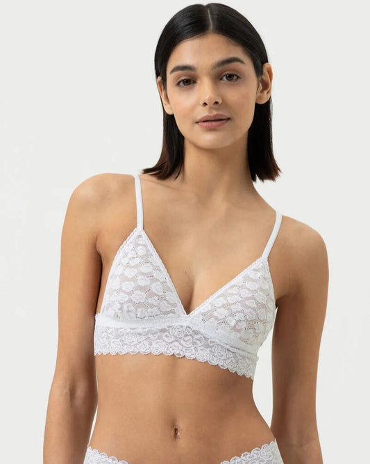 Bralette topp triangel BH wireless spilefri, mey savage lace white hvit, frilin dame norge