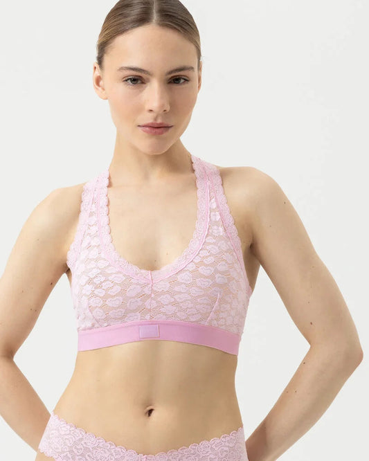 Bralette topp bustier BH wireless spilefri, mey savage lace soft pink rosa frilin dame norge