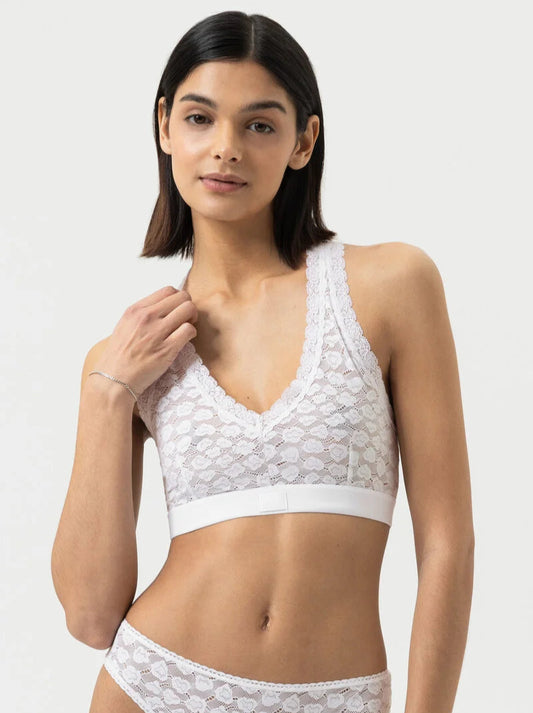 Bralette topp bustier BH wireless spilefri, mey savage lace white hvit, frilin dame norge