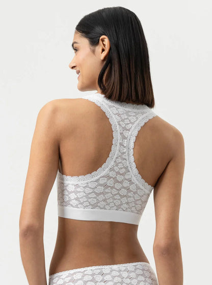 Bralette topp bustier BH wireless spilefri, mey savage lace white hvit, frilin dame norge