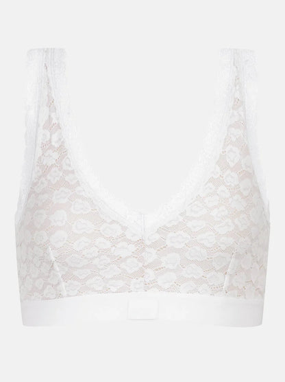 Bralette topp bustier BH wireless spilefri, mey savage lace white hvit, frilin dame norge