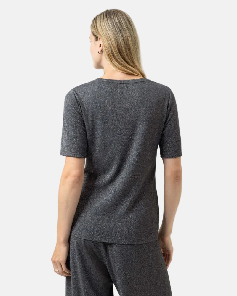 T-skjorte topp loungewear komfortabel, Mey Sparkling rib grå grey viskose, undertøy norge dame frilin