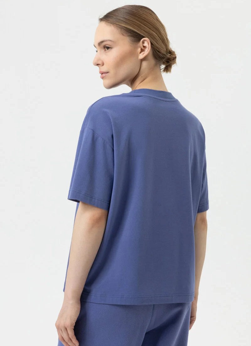 T-skjorte loungewear Mey, blå blue bomull cotton, Nattøy undertøy dame norge frilin