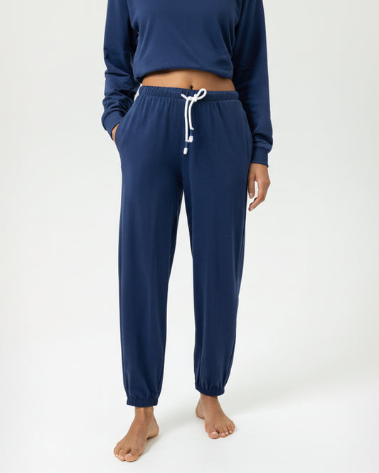 Joggebukse nattbukse pysjamas pysj Mey, blå blue navy bomull cotton, Nattøy undertøy dame norge frilin