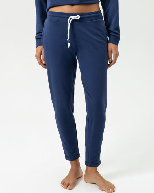 Joggebukse loungewear smal ankel Mey, blå blue navy bomull cotton, Nattøy undertøy dame norge frilin