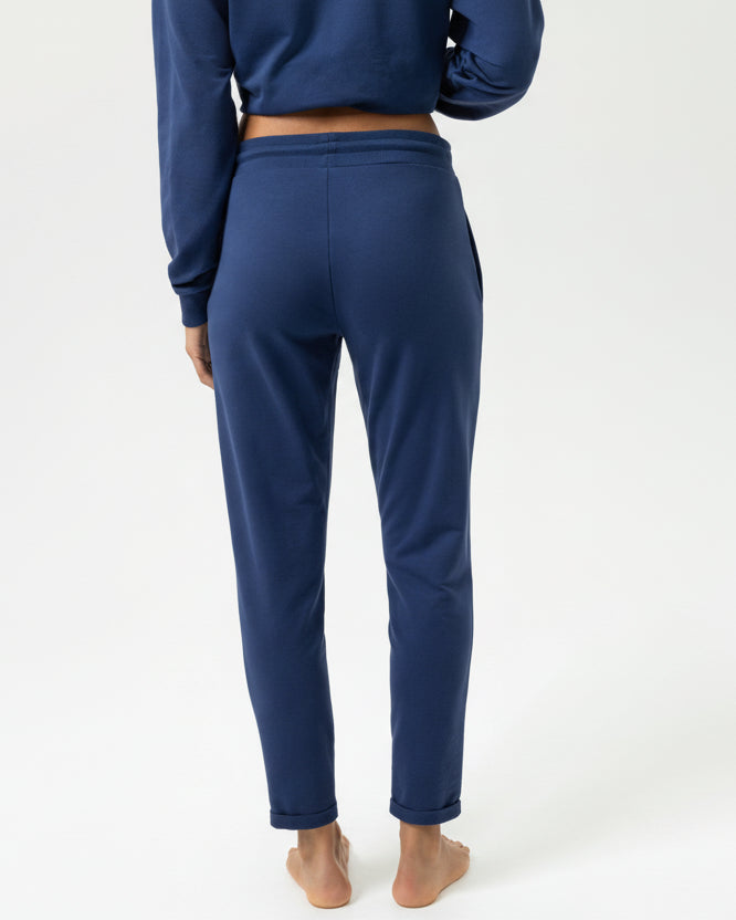 Joggebukse loungewear smal ankel Mey, blå blue navy bomull cotton, Nattøy undertøy dame norge frilin
