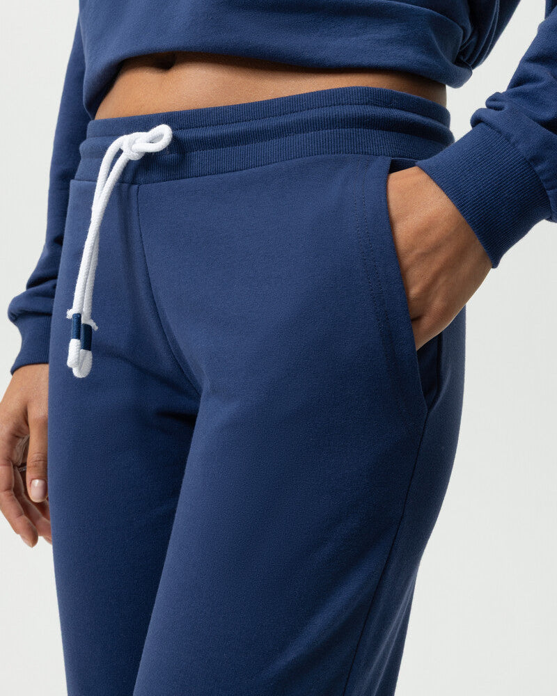 Joggebukse loungewear smal ankel Mey, blå blue navy bomull cotton, Nattøy undertøy dame norge frilin