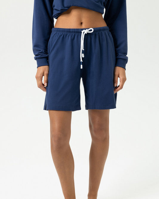 Shorts pysjamas nattøy Mey mellow cotton, blå navy bomull, undertøy dame norge frilin